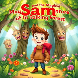 A vibrant book cover illustration for 'Sam and the Magical Adventure of the Talking Forest