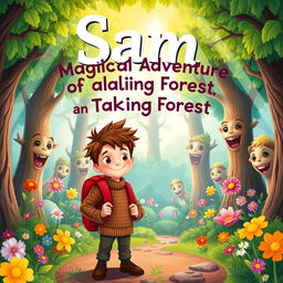 A vibrant book cover illustration for 'Sam and the Magical Adventure of the Talking Forest