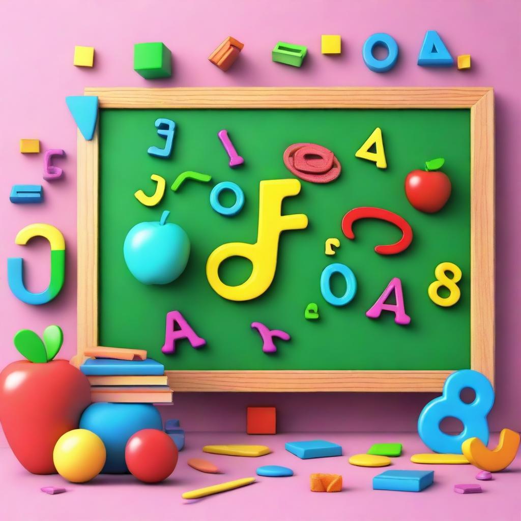 A bright, cheerful 3D image of a school board designed for kids