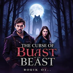 The cover of *The Curse of the Beast: Book 1* featuring a dark, misty forest at twilight, characterized by towering trees that create an ominous atmosphere
