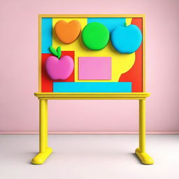 A vibrant 3D image of an empty school board for kids, placed on a stand