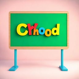 A vibrant 3D image of an empty school board for kids, placed on a stand