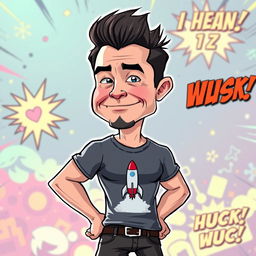 A cartoon character resembling Elon Musk in the exaggerated, over-the-top style of classic 'Chad' memes