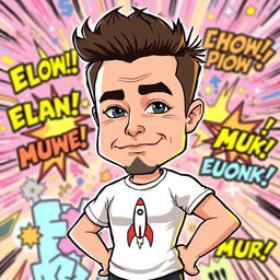 A cartoon character resembling Elon Musk in the exaggerated, over-the-top style of classic 'Chad' memes