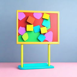 A vibrant 3D image of an empty school board for kids, placed on a stand