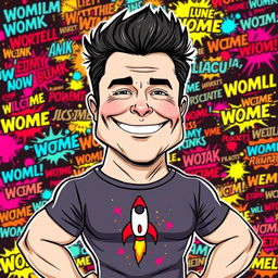 A humorous cartoon character inspired by Elon Musk portrayed in the exaggerated 'Chad' meme style