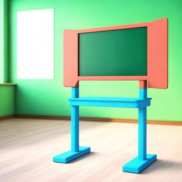 A vibrant 3D image of an empty school board for kids, placed on a stand