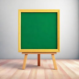 A vivid 3D image of an empty, colorful chalkboard for kids on a stand