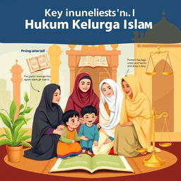 A visually engaging illustration representing key concepts in Islamic family law (Hukum Keluarga Islam)