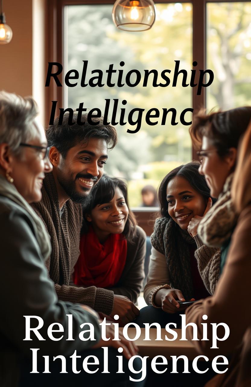 An artistic representation of 'Relationship Intelligence', focusing on a diverse group of individuals engaged in deep and meaningful interactions