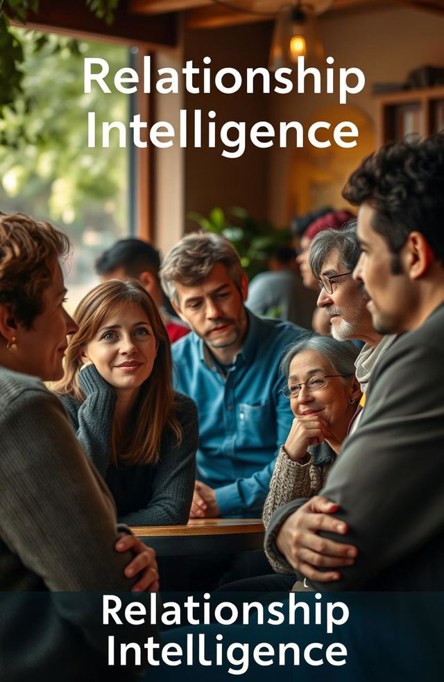 An artistic representation of 'Relationship Intelligence', focusing on a diverse group of individuals engaged in deep and meaningful interactions