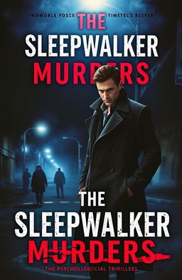 A gripping book cover for 'The Sleepwalker Murders', featuring a detective named Alex in a dimly lit, atmospheric urban setting