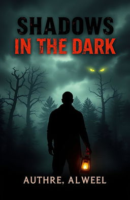 A dark, eerie book cover for a thriller/horror novel titled 'Shadows in the Dark'