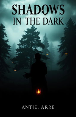 A dark, eerie book cover for a thriller/horror novel titled 'Shadows in the Dark'