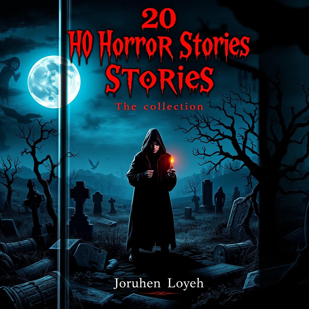 A chilling book cover for a collection titled '20 Horror Stories'