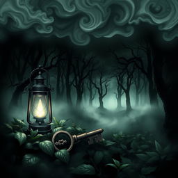 An eerie book cover for a horror novel, sized 13x21 cm, without a title or subtitle