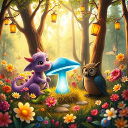 A whimsical fantasy scene depicting a group of imaginative creatures having a lively conversation