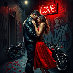 A dramatic scene depicting the duality of love and crime