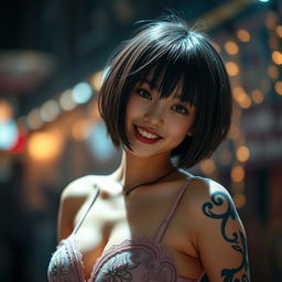 A masterpiece of photorealism featuring a super cute girl inspired by Hirai Momo with short hair, captured in ultra detail in 8k resolution
