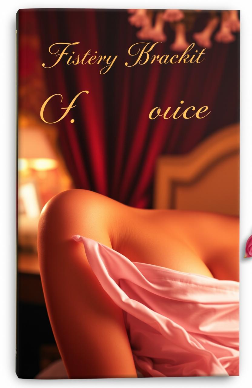 An alluring book cover for an erotic novel, featuring a close-up of a seductive female figure partially draped in sheer silk fabric, her skin glowing under soft, warm lighting