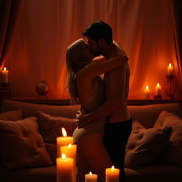An enchanting visual representation to accompany an erotic story, depicting a sensuous scene where two lovers entwine in a passionate embrace