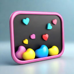 A high-quality 3D image of a cute, shiny plastic chalkboard for kids, rendered in vivid colors