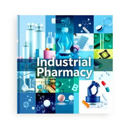 An industrial pharmacy cover page featuring an innovative and unique design that fuses numerous images related to the pharmaceutical industry