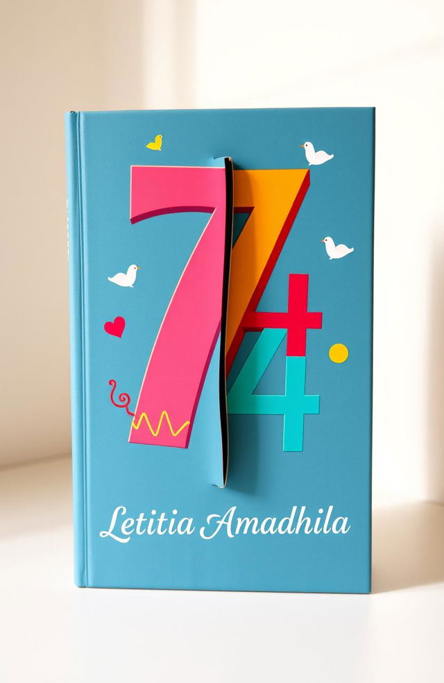 The title of the book is creatively illustrated as being stuck between the numbers 7 and 4, forming a visually engaging composition