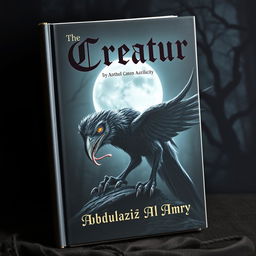 A captivating book cover featuring a bird-like creature with dark, feathered wings and sharp talons, positioned on the side of the page, stalking silently in a moonlit night setting