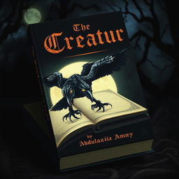 A captivating book cover featuring a bird-like creature with dark, feathered wings and sharp talons, positioned on the side of the page, stalking silently in a moonlit night setting