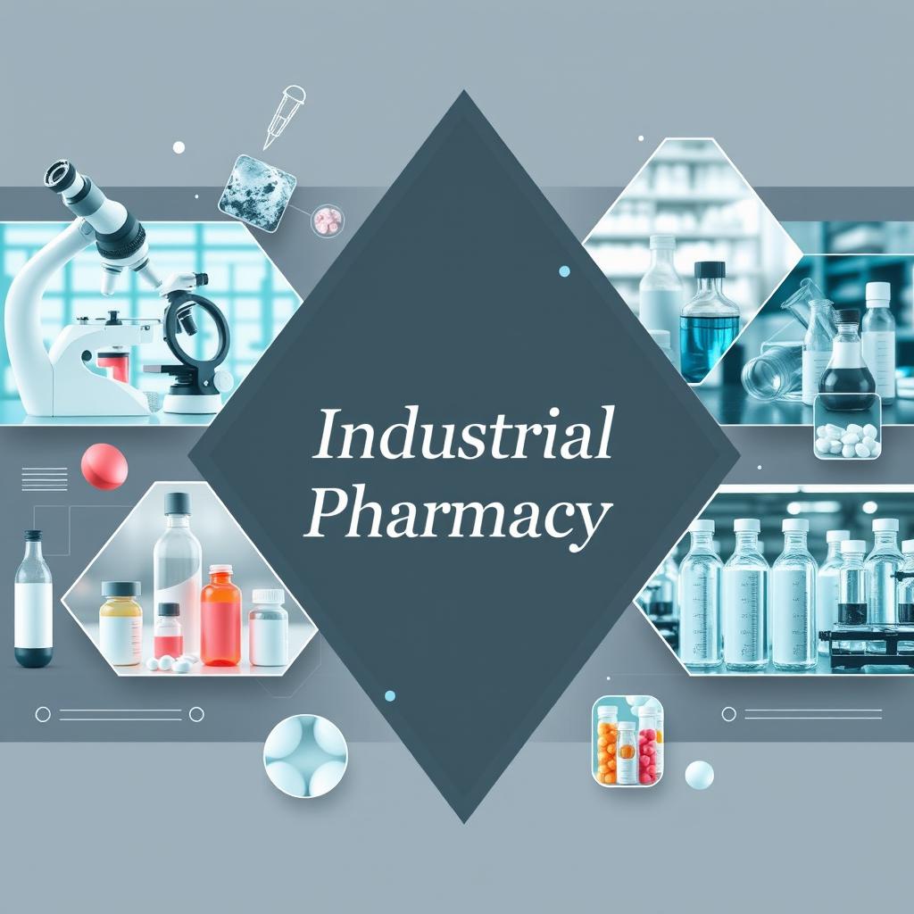 An industrial pharmacy cover page showcasing a unique and visually striking design centered on relevant themes in the pharmaceutical field