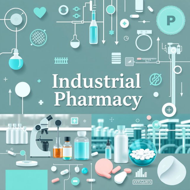 An industrial pharmacy cover page showcasing a unique and visually striking design centered on relevant themes in the pharmaceutical field