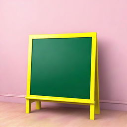 A high-quality 3D image of a vivid, shiny, empty chalkboard for kids on a stand