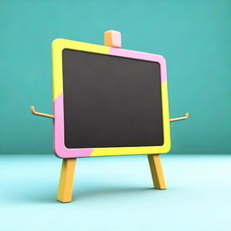 A high-quality 3D image of a vivid, shiny, empty chalkboard for kids on a stand