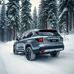 A stunning visual of the Haval H9 navigating through a winter wonderland