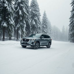 A stunning visual of the Haval H9 navigating through a winter wonderland