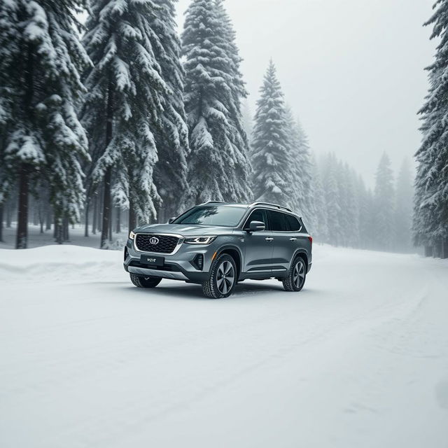 A stunning visual of the Haval H9 navigating through a winter wonderland