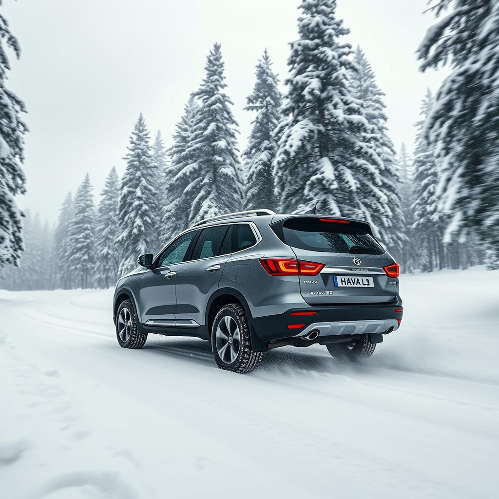 A stunning visual of the Haval H9 navigating through a winter wonderland