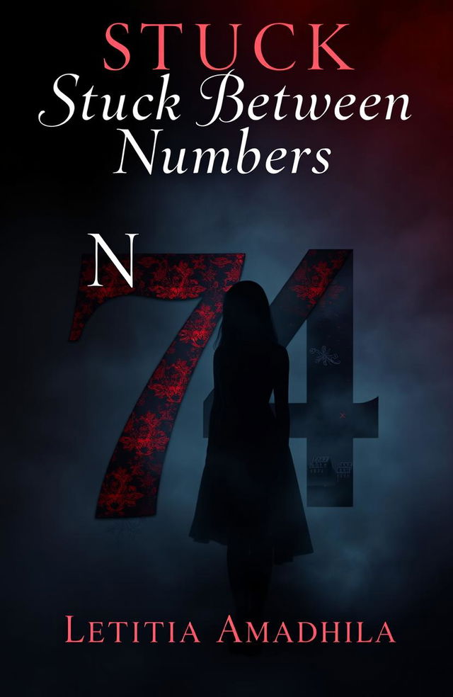 A dark romance themed book cover design featuring the main heading 'Stuck Between Numbers' in elegant, gothic typography