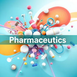 A unique and modern cover page design for a Pharmaceutics textbook, featuring a colorful abstract background symbolizing innovation in pharmaceuticals