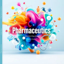 A unique and modern cover page design for a Pharmaceutics textbook, featuring a colorful abstract background symbolizing innovation in pharmaceuticals