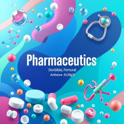 A unique and modern cover page design for a Pharmaceutics textbook, featuring a colorful abstract background symbolizing innovation in pharmaceuticals