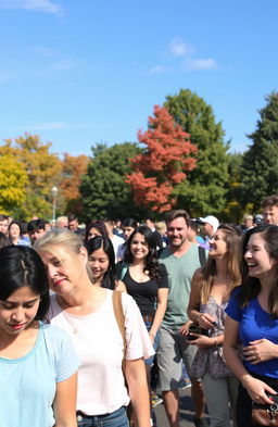 A vibrant park scene depicting a diverse group of people with varied emotions