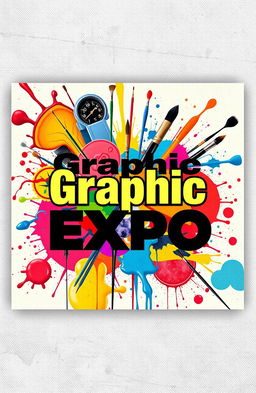 A vibrant album cover titled 'Graphic Expo' showcasing a collage of various art styles, including abstract, surrealism, and pop art