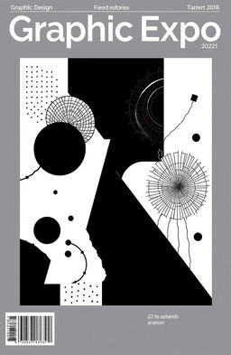 A modern cover design featuring black and white graphic elements