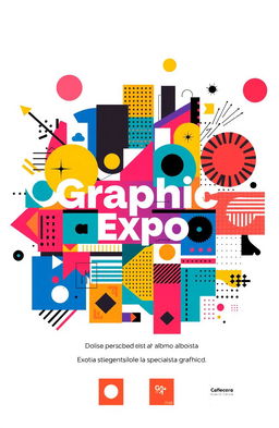 A square album cover for an art exhibition titled 'Graphic Expo', featuring the subtitle 'Expoziția studenților de la specializarea grafică'
