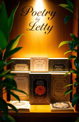 A beautifully arranged collection of poetry books, each with elegant covers featuring artistic designs that reflect the essence of Letty's poetic style
