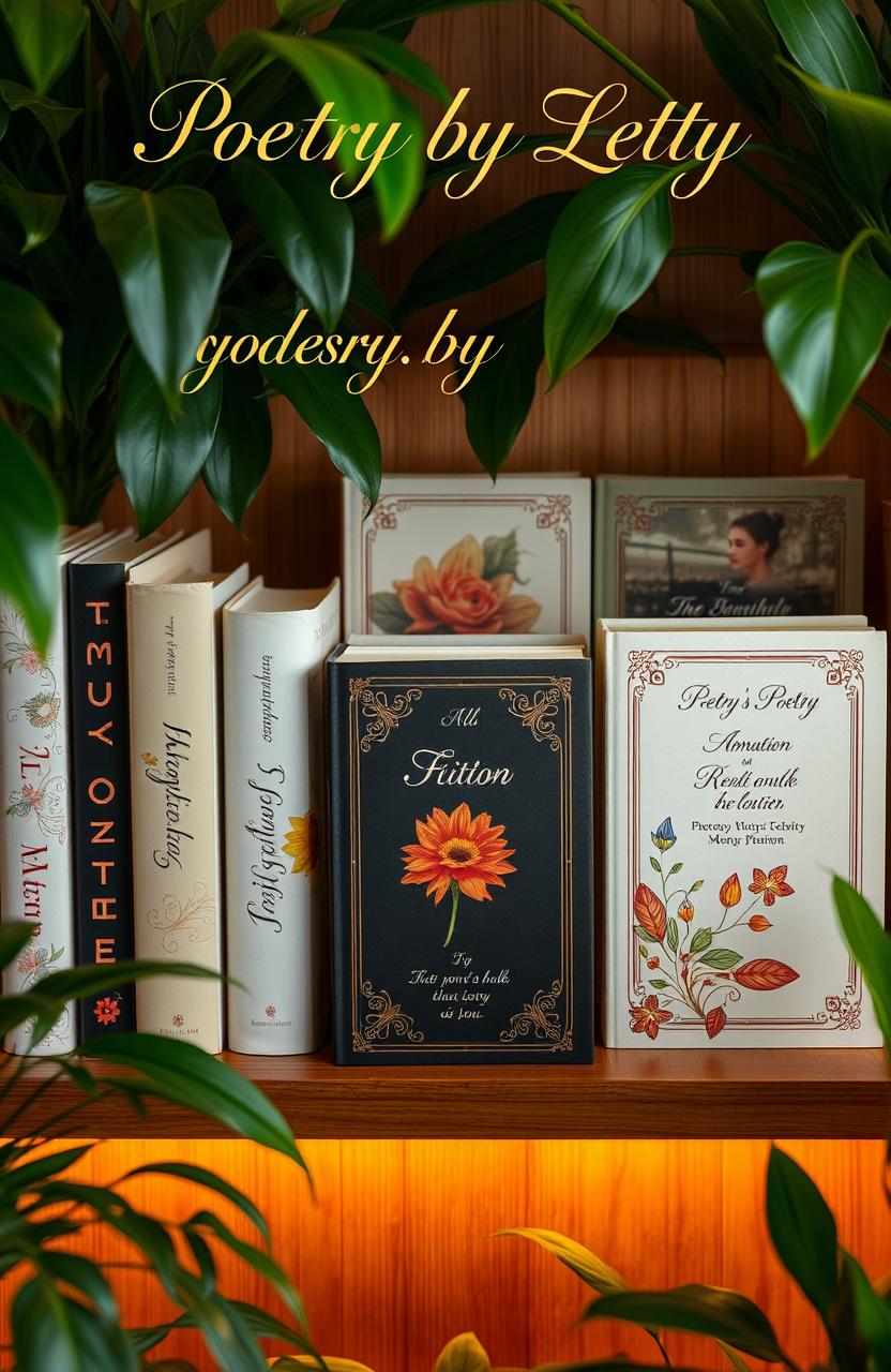 A beautifully arranged collection of poetry books, each with elegant covers featuring artistic designs that reflect the essence of Letty's poetic style