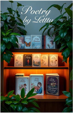 A beautifully arranged collection of poetry books, each with elegant covers featuring artistic designs that reflect the essence of Letty's poetic style