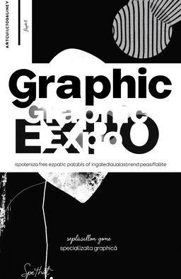 A square black and white cover design for an art album titled 'Graphic Expo', featuring the subtitle 'expoziția studenților de la specializarea grafică'